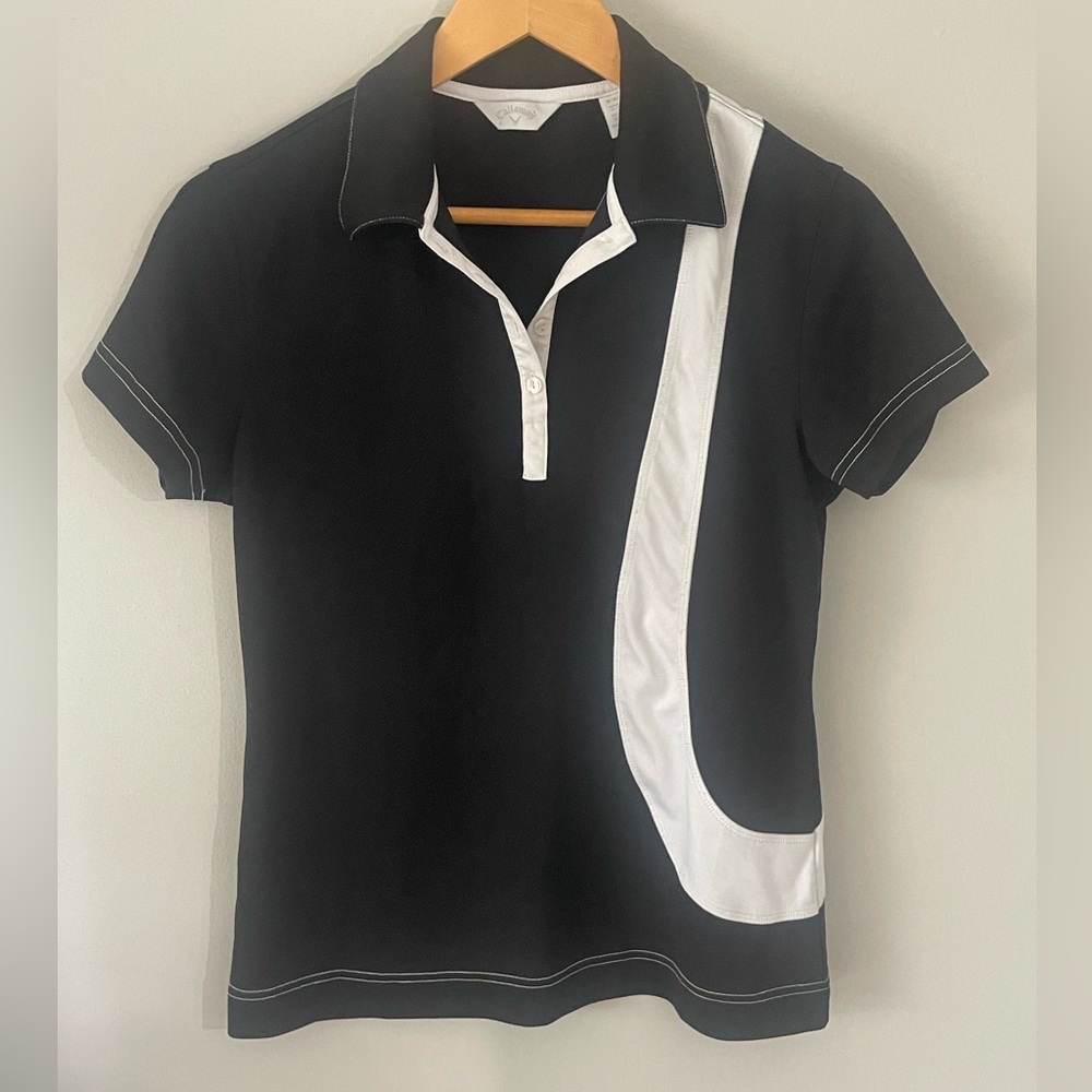 Womens Callaway Polo Golf Tennis Athletic Shirt Black & White Size Medium